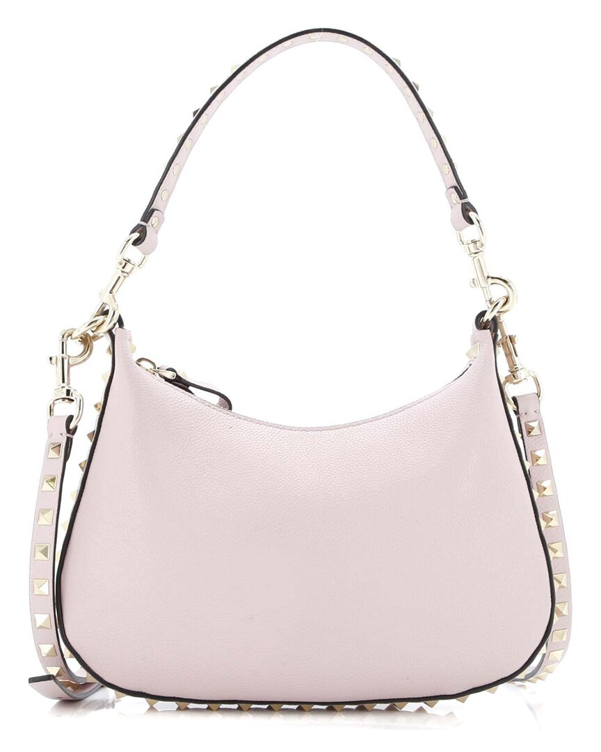 Valentino Garavani Valentino Pink Sheep Leather Rockstud Zip Hobo Bag Small (authentic Pre-loved)