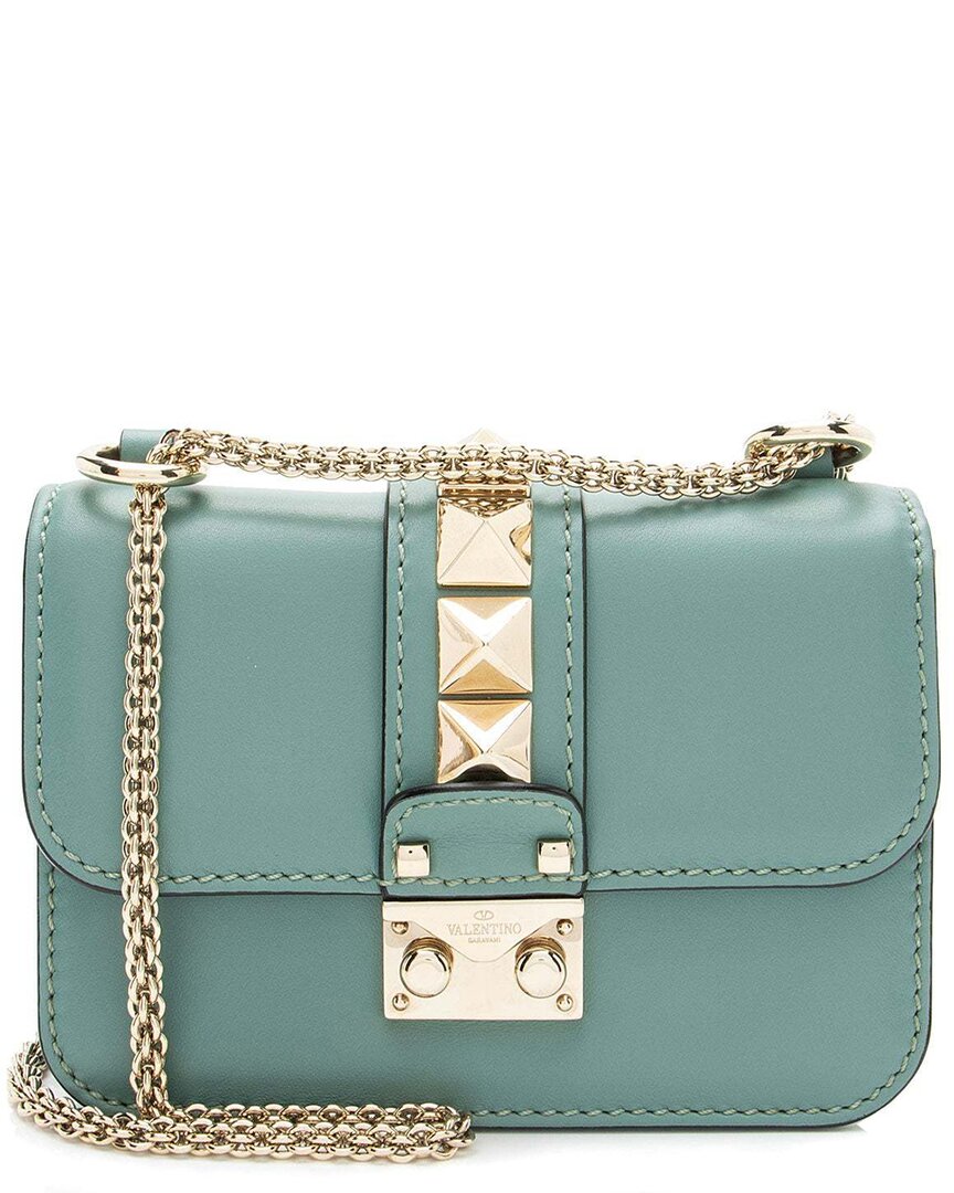 Valentino Garavani Valentino Blue Leather Glam Lock Mini Shoulder Bag (authentic Pre-loved) In Green