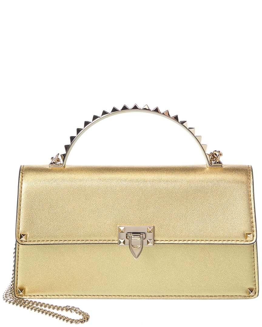 Valentino Garavani Valentino Rockstud Mini Leather Shoulder Bag In Gold