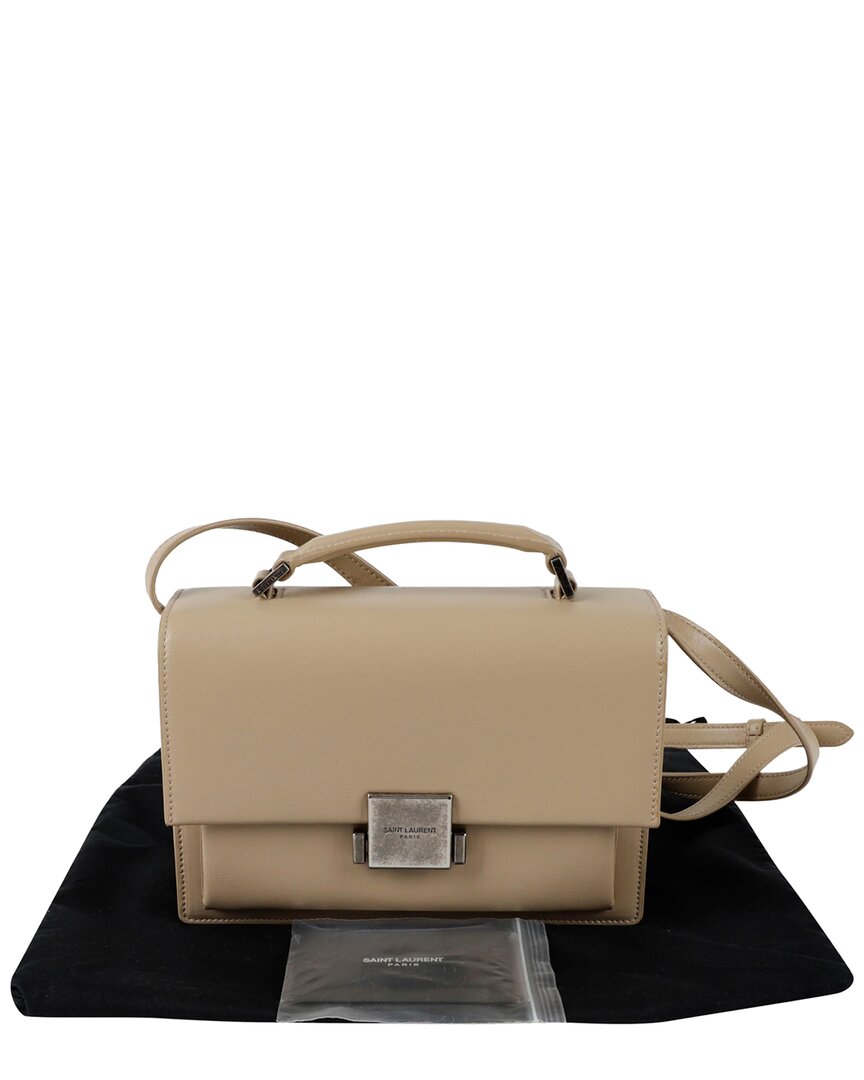 Saint Laurent Brown Calfskin Belchas Medium Tote In Neutral
