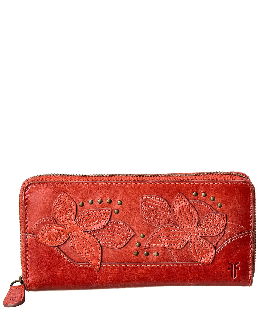 Shop Frye Melissa Studded Floral Zip Leather Wallet In Brown