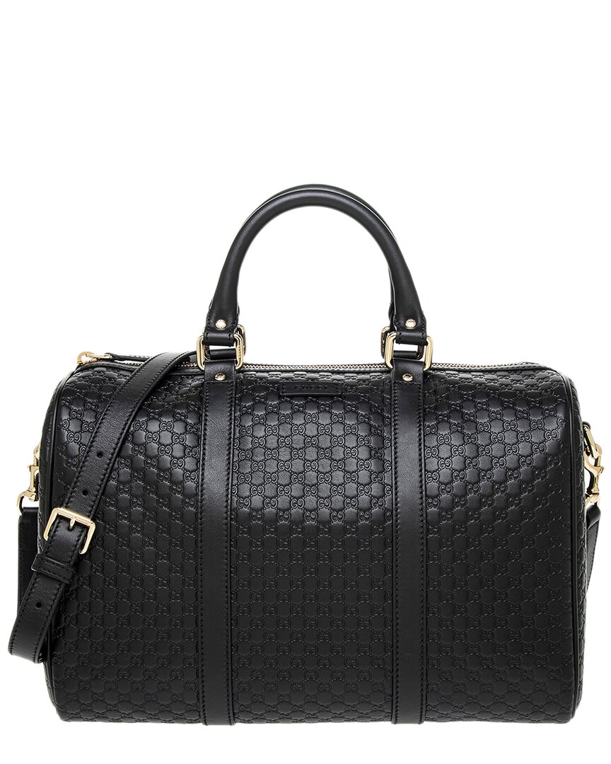 Gucci Microssima Leather Boston Bag In Black