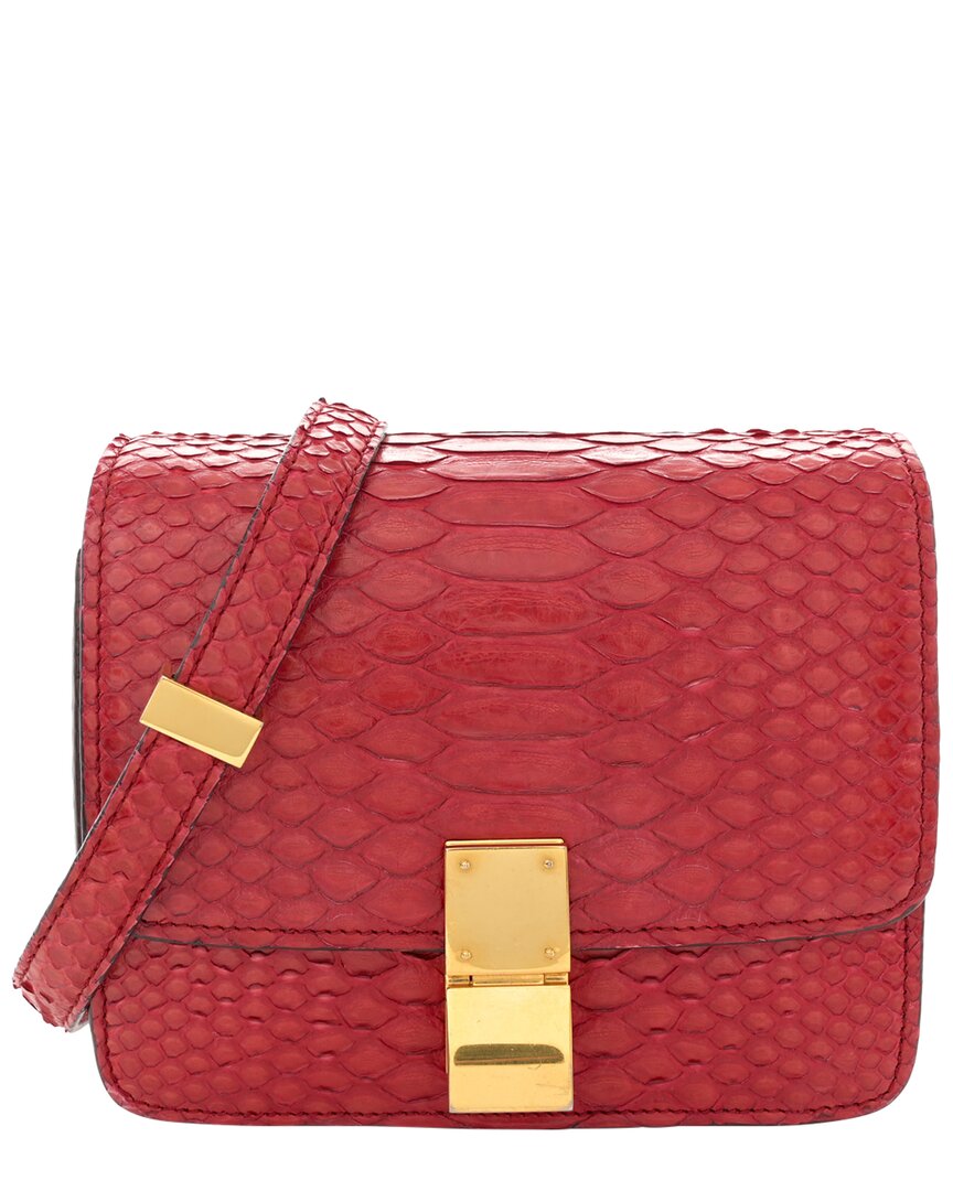 Celine Red Snakeskin Small Classic Box Flap Bag (authentic Pre-loved) In Red