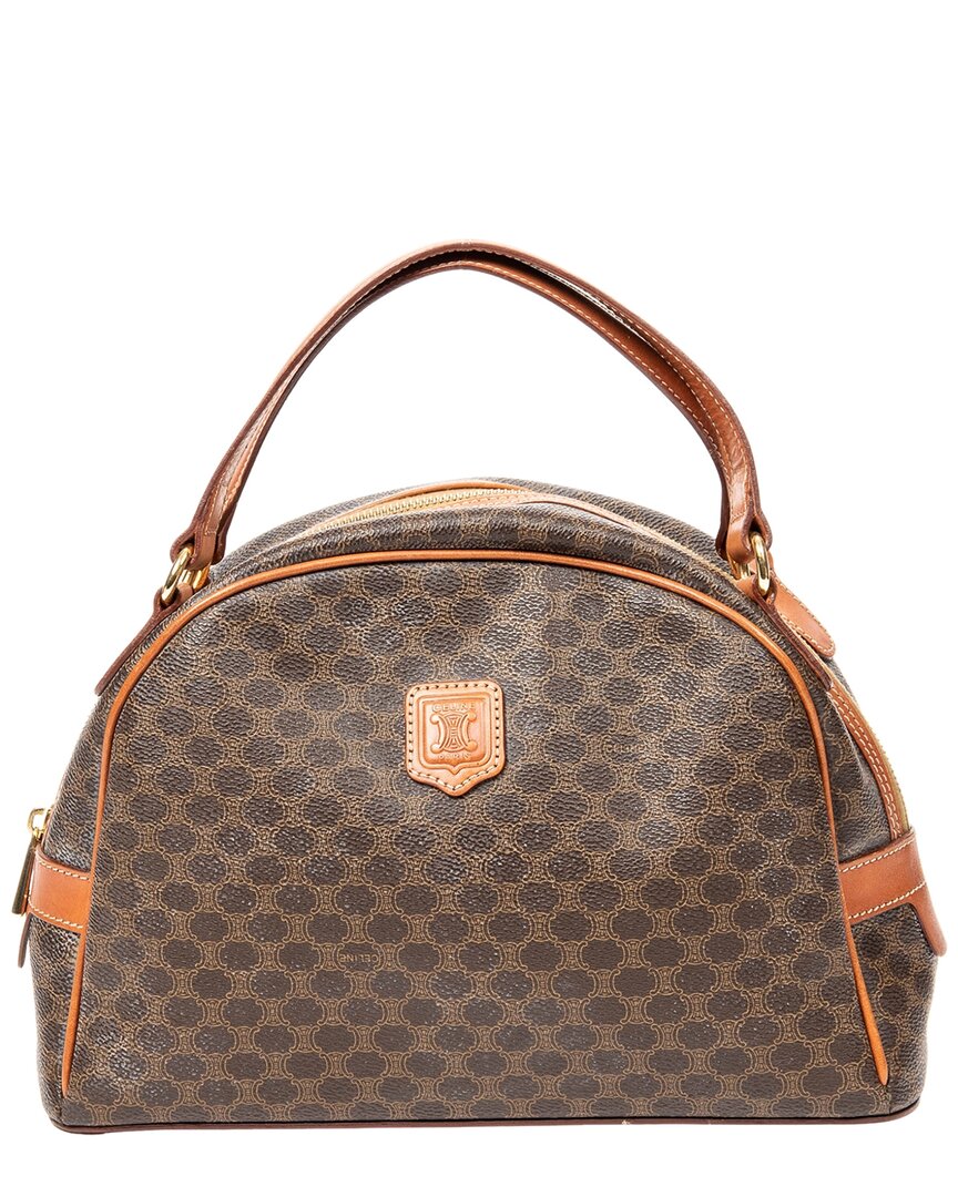 Celine Brown Macadam Coated Canvas Dome Bowler Bag (authentic Pre-loved)