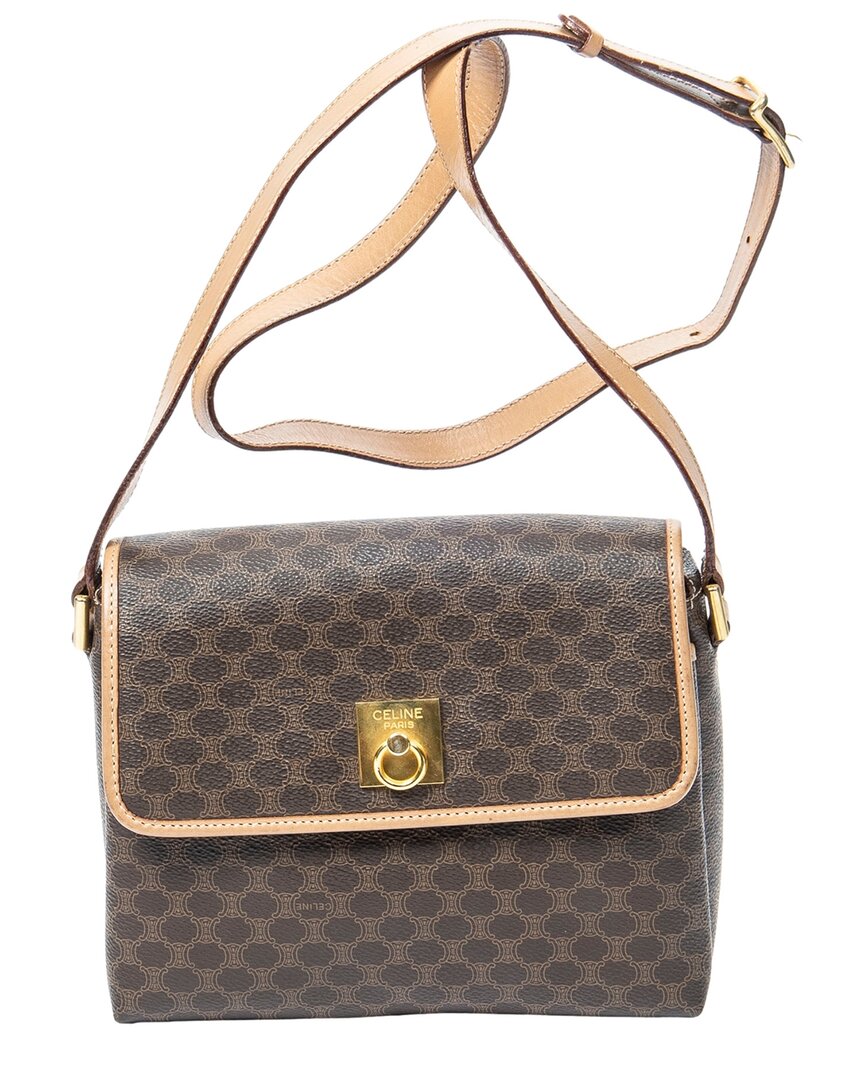 Celine Beige & Brown Macadam Coated Canvas Flap Crossbody (authentic Pre-  Loved)