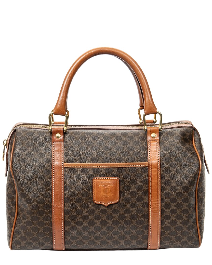 Celine Brown Macadam Coated Canvas Small Boston Bag (authentic Pre-loved)