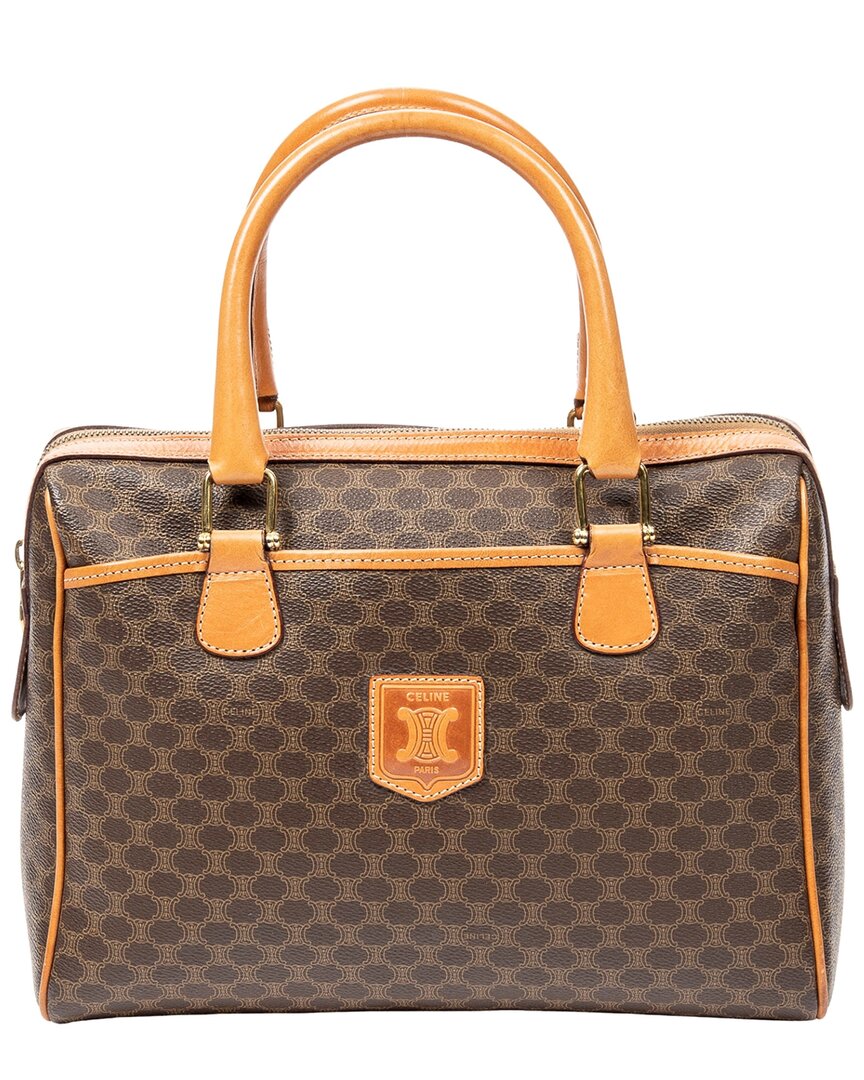 Celine Brown Macadam Coated Canvas Small Boston Bag (authentic Pre-loved)