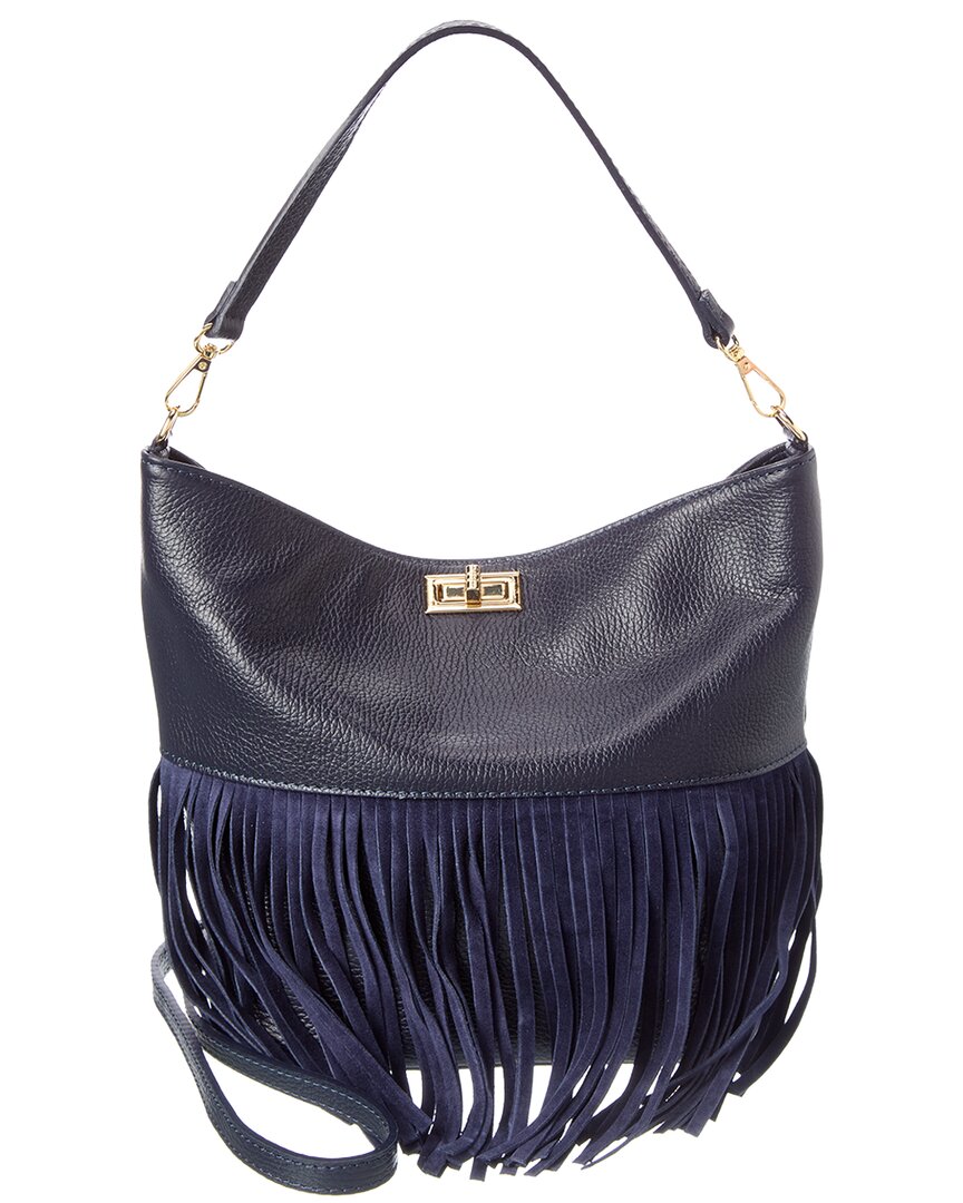 Isabella Rossetti Arizona27 Leather Fringe Tote In Navy