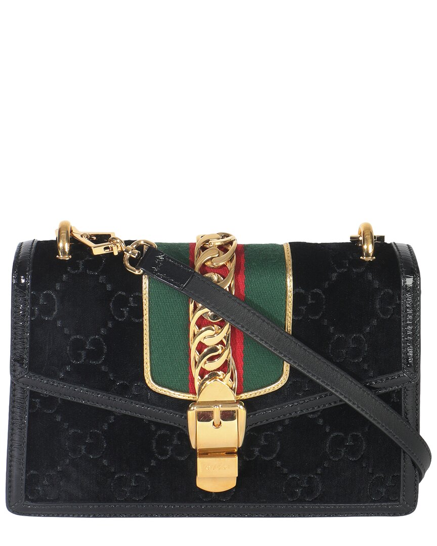 Gucci Black Gg Velvet Small Sylvie Shoulder Bag (authentic Pre-loved)