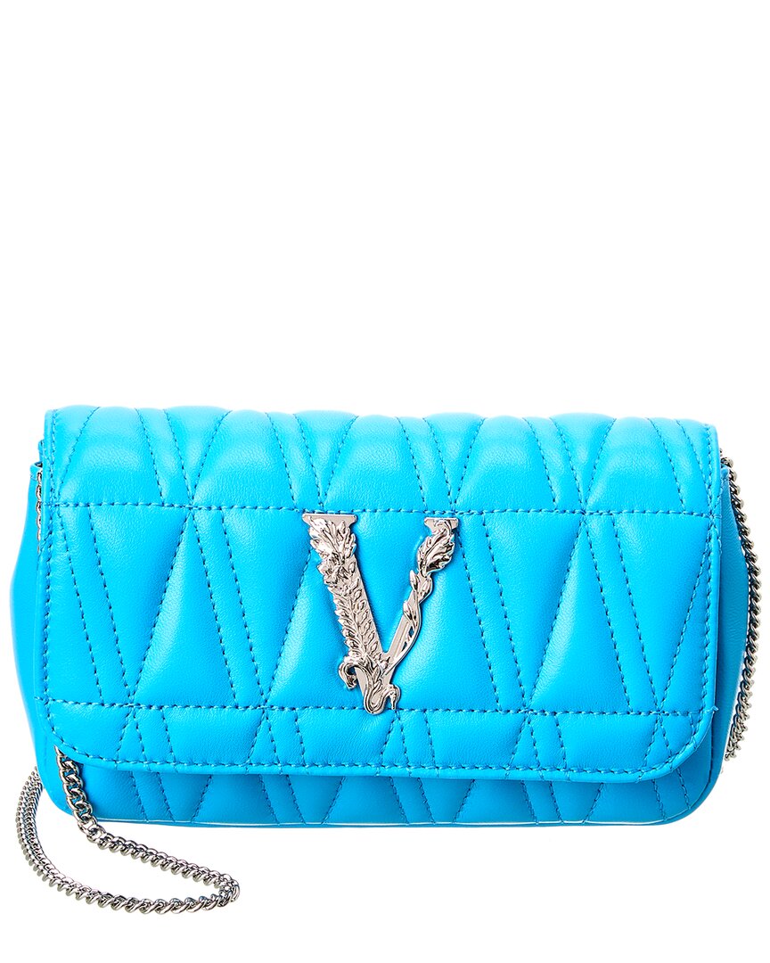 Versace Virtus Quilted Leather Evening Bag In Blue