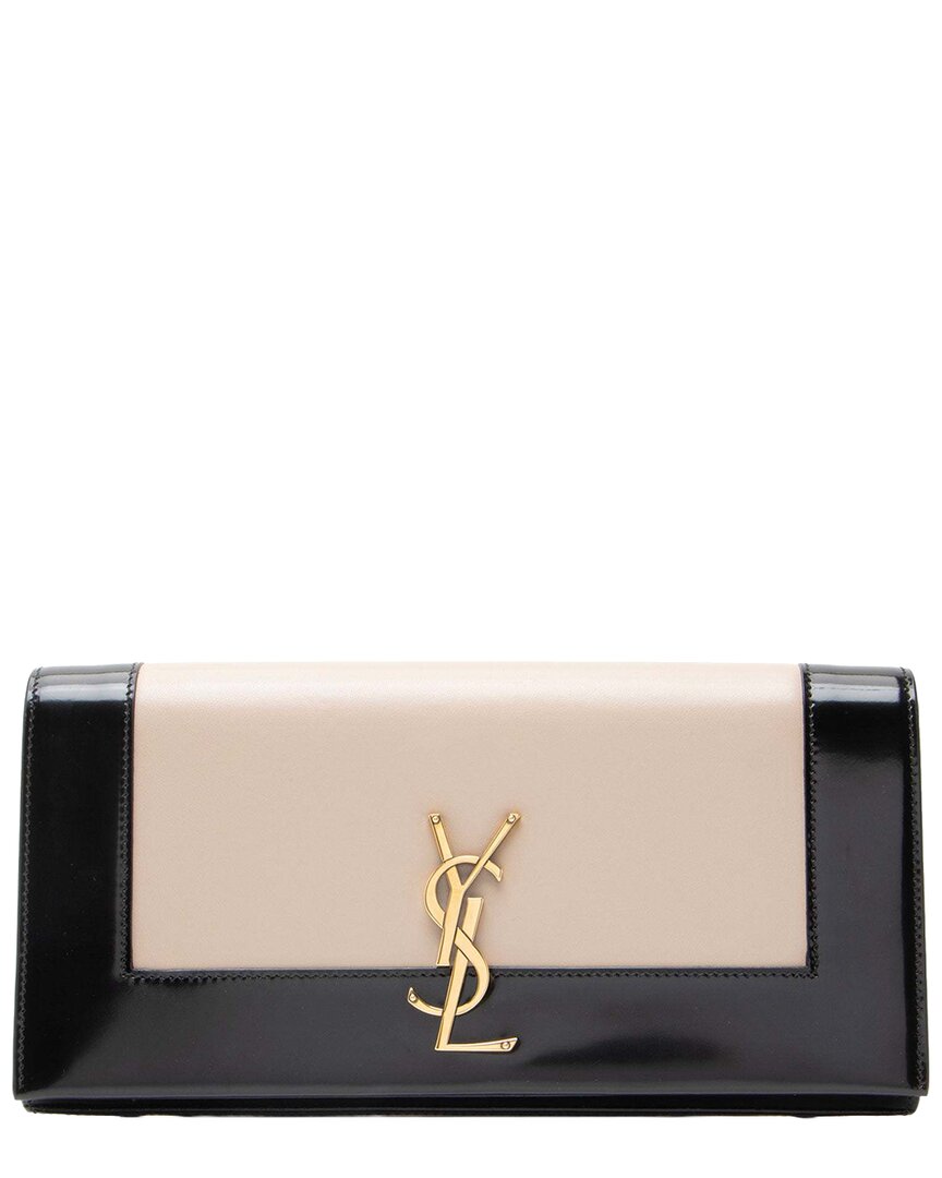 Saint Laurent Beige Leather Bicolor Monogram Kate Clutch (authentic Pre-loved) In Multi