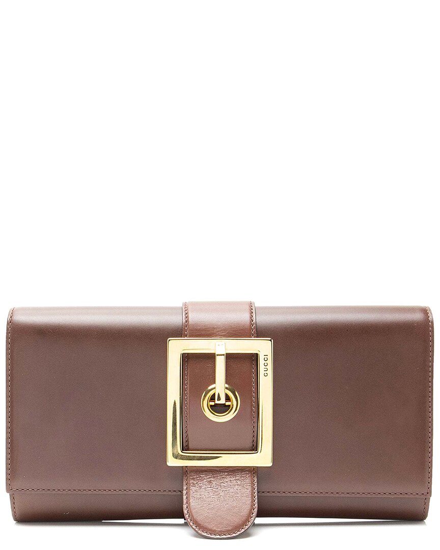 Gucci Brown Leather Lady Buckle Clutch (authentic Pre-loved)