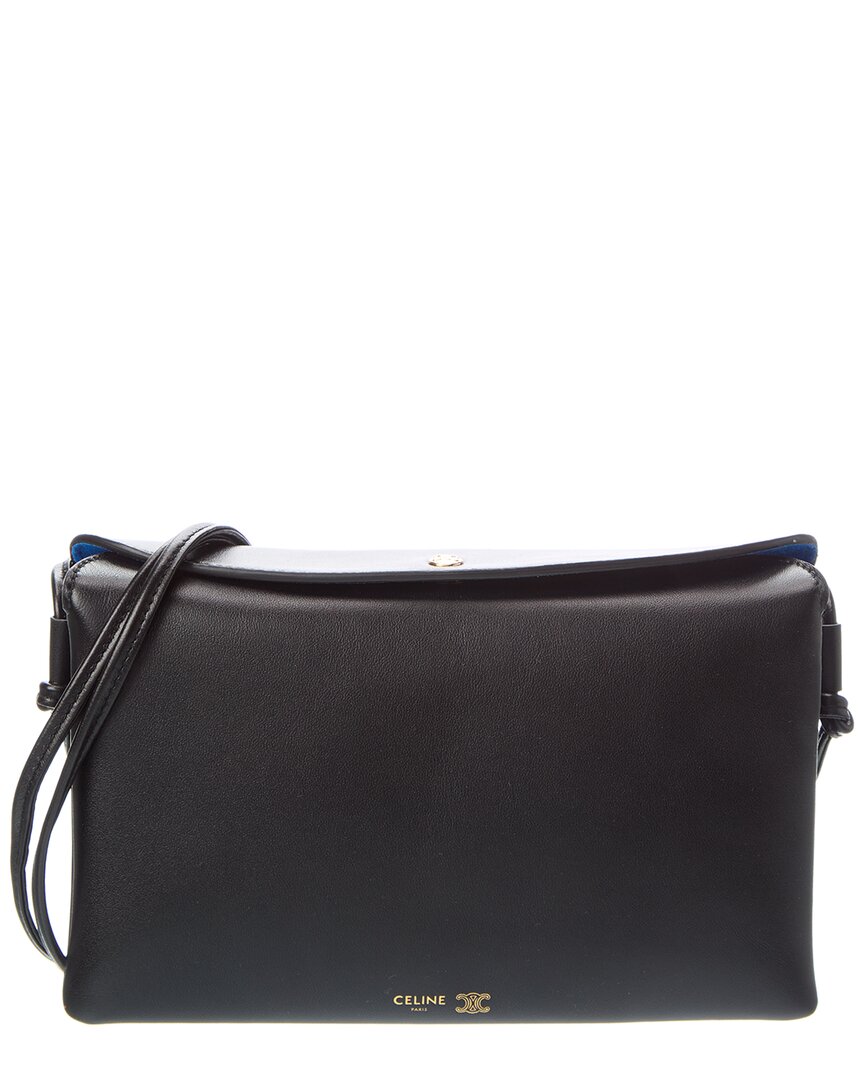 Celine Trio Flap Leather Shoulder Bag In Black