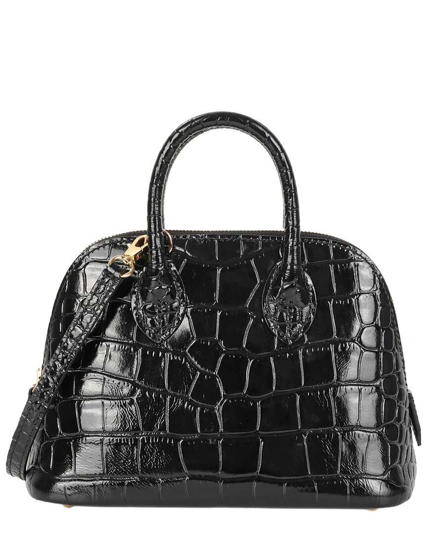 Tiffany & Fred Paris Mini Croc-embossed Leather Satchel In Black