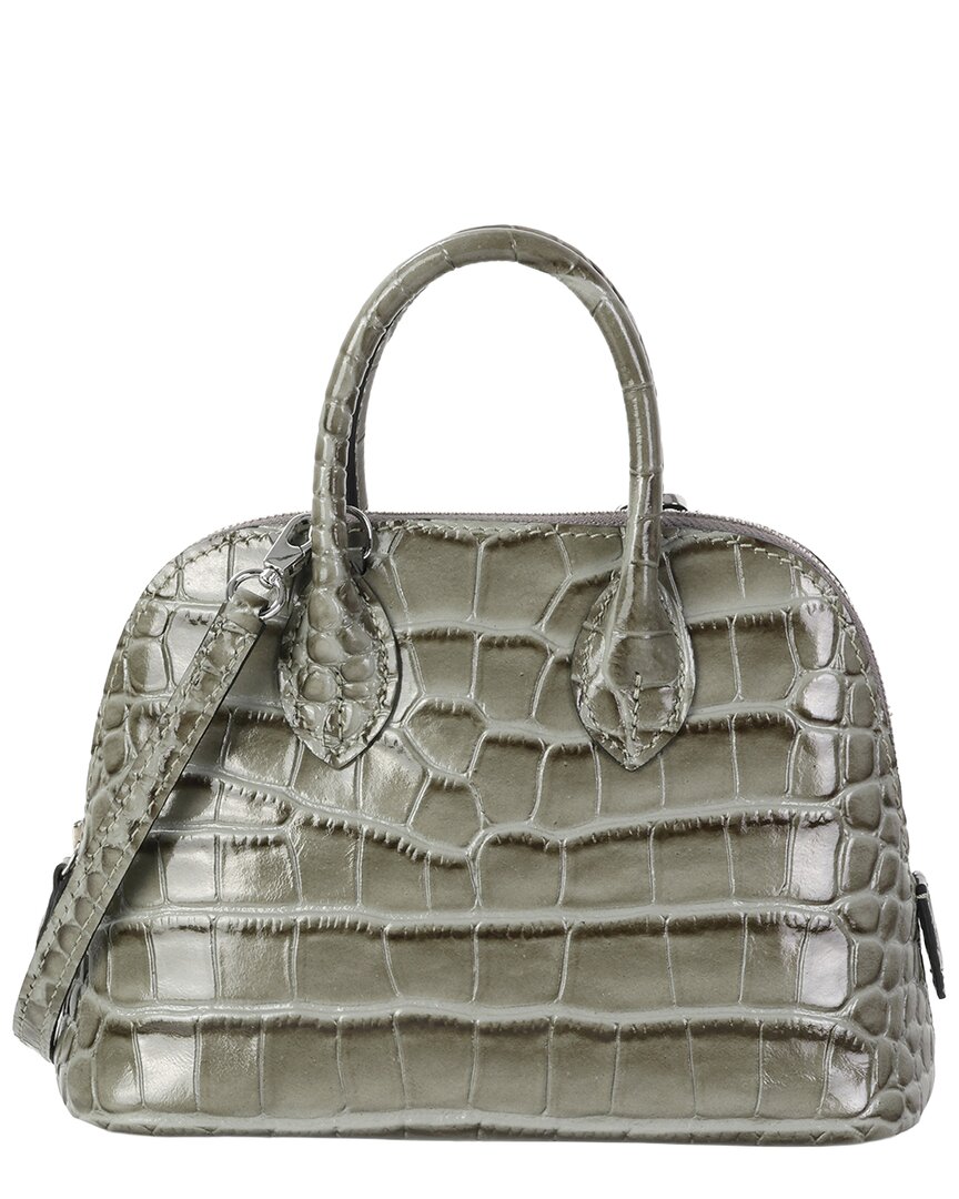Tiffany & Fred Paris Mini Croc-embossed Leather Satchel In Grey