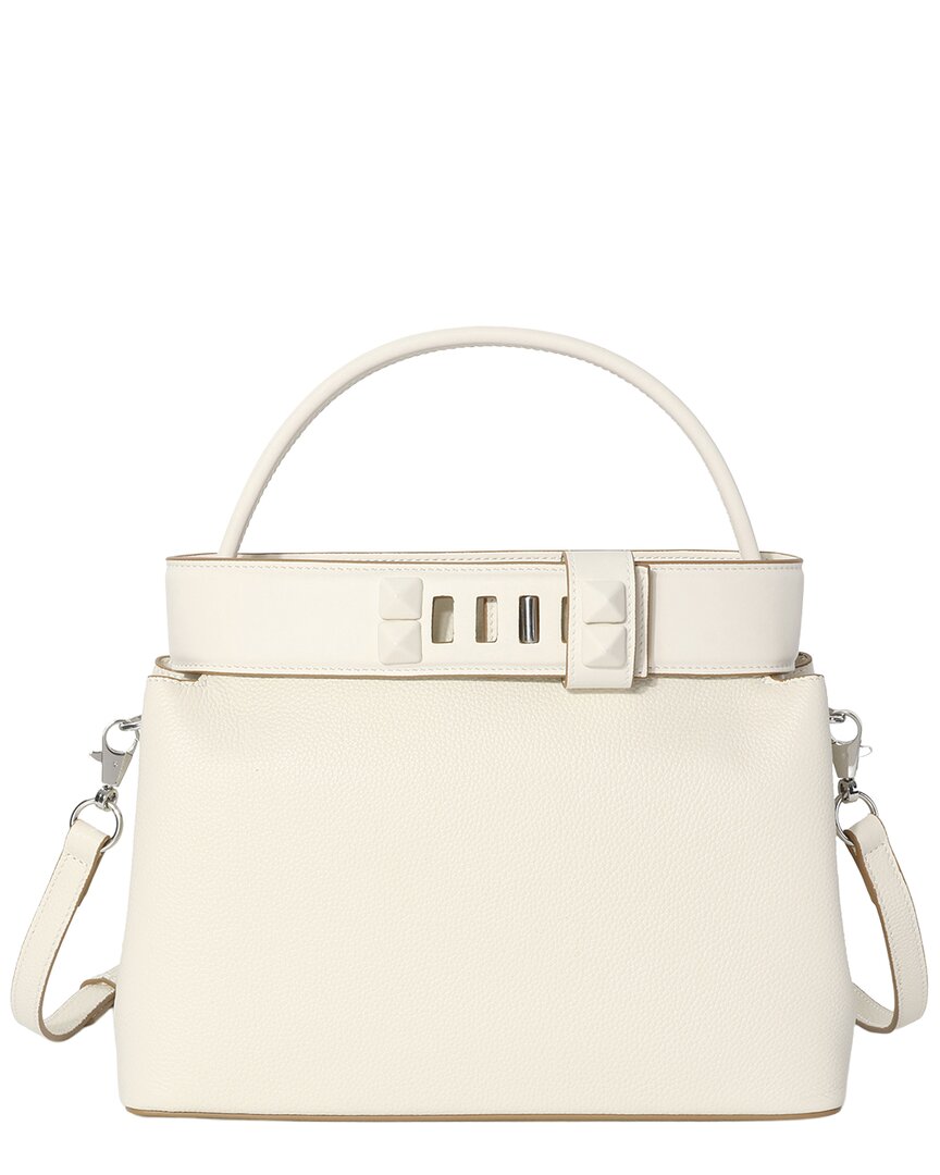 Tiffany & Fred Paris Structured Leather Top Handle Satchel In White