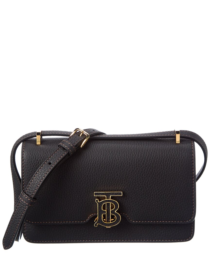 Burberry Tb-plaque Leather Crossbody Bag In Black