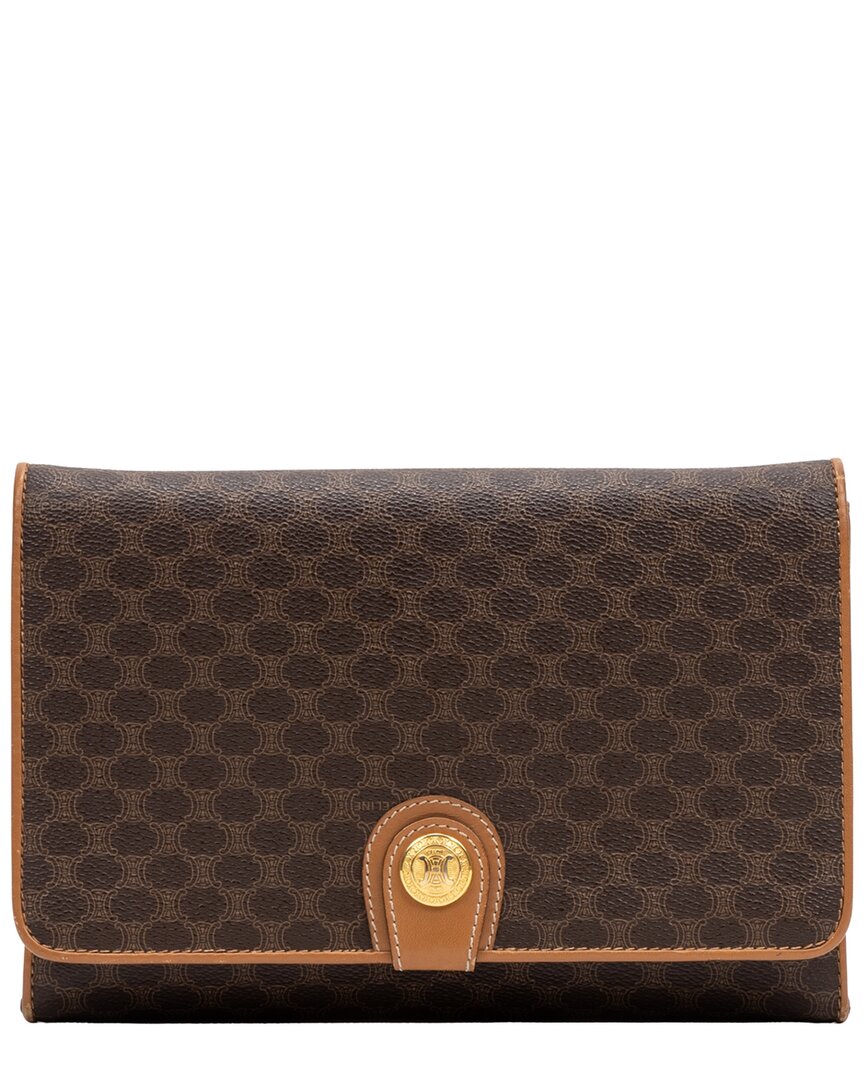Celine Brown Macadam Coated Canvas Flap Crossbody Pouch (authentic Pre-loved)