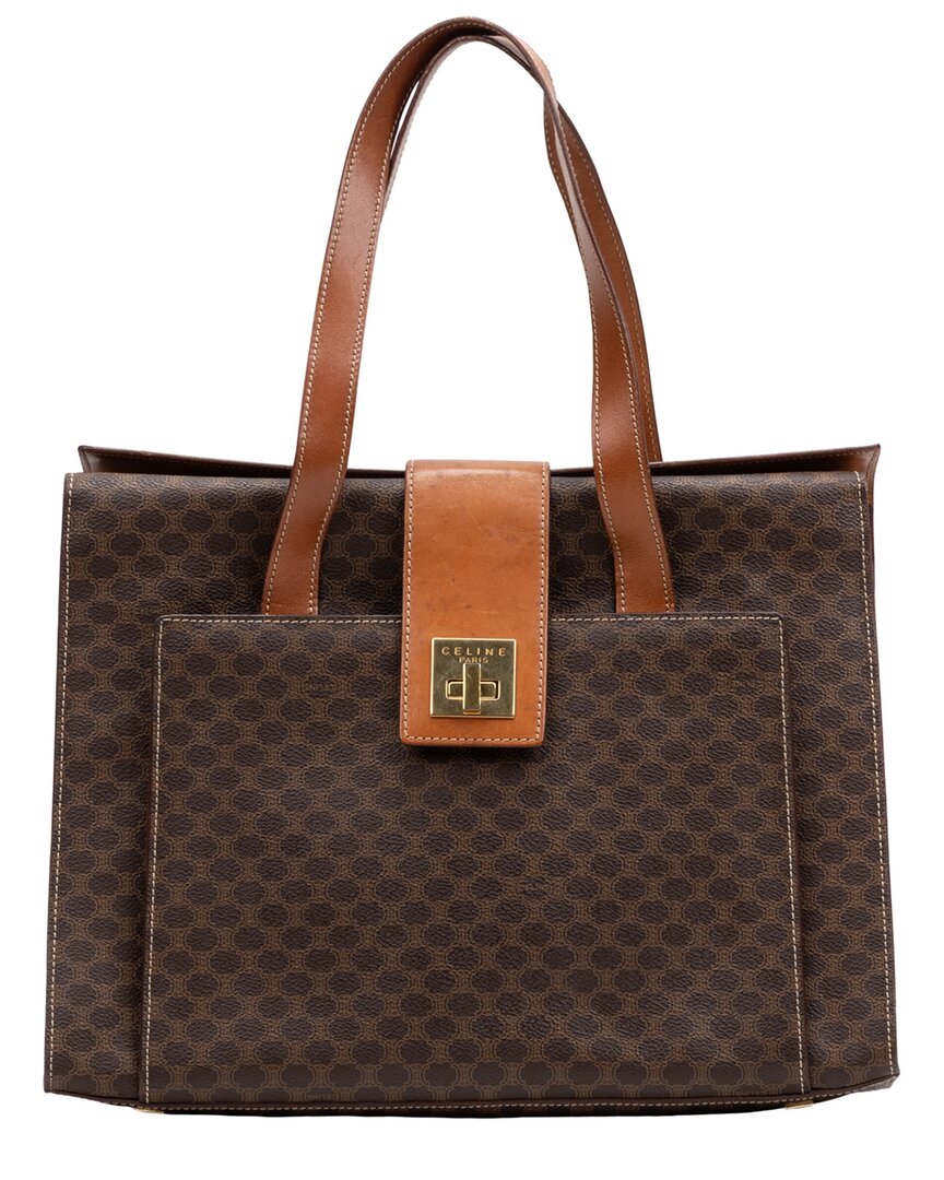 Celine Brown Macadam Coated Canvas Front Pocket Shopping Tote (authentic Pre-  Loved)