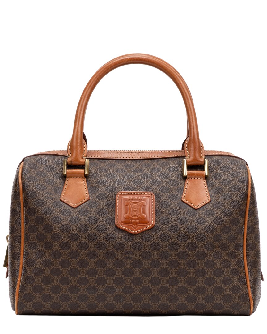 Celine Brown Macadam Coated Canvas Mini Boston (authentic Pre-loved)