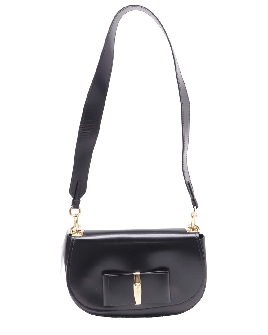 Ferragamo Black Leather Anna Vara Bow Flap Shoulder Bag (authentic Pre-loved)