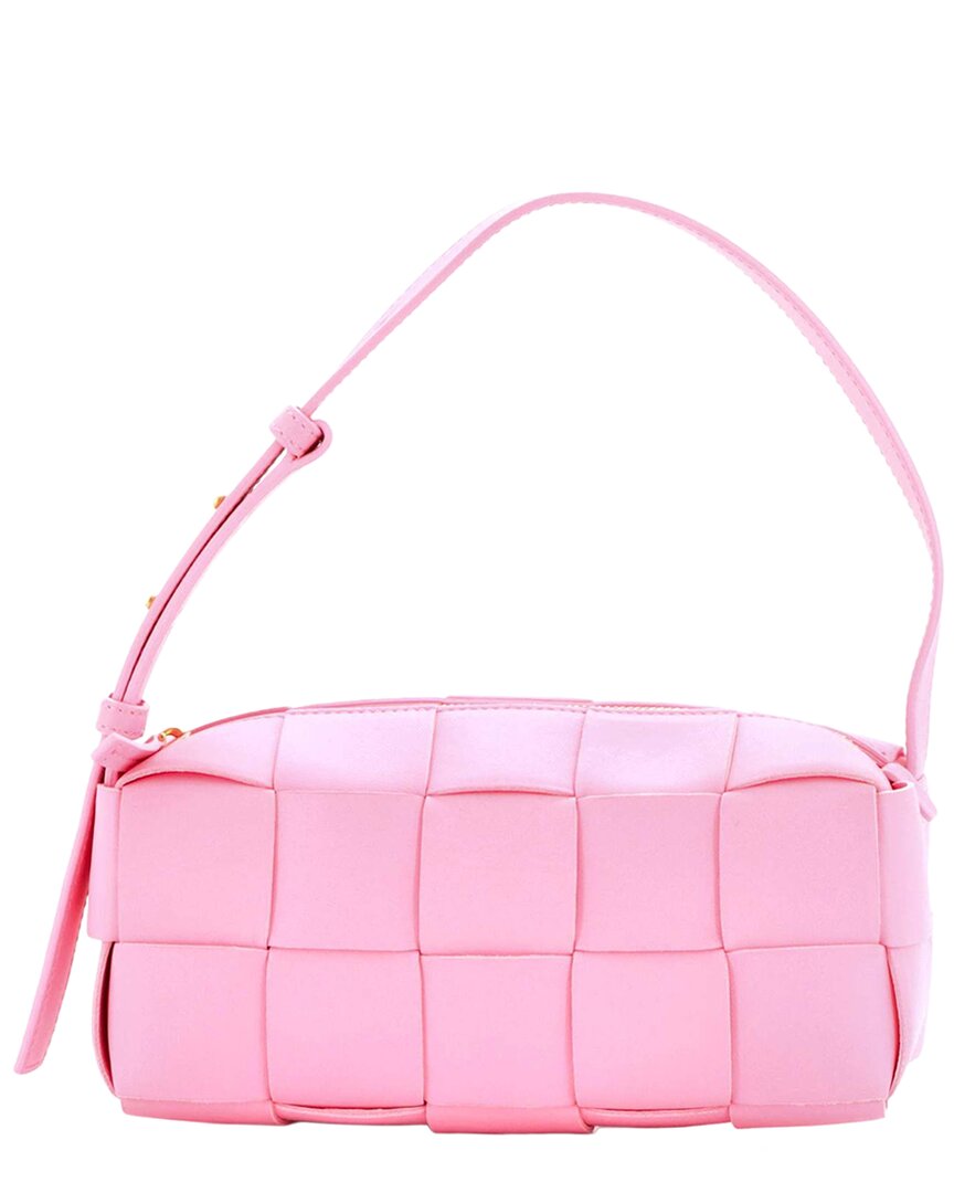 Bottega Veneta Pink Maxi Intrecciato Sheep Leather Brick Cassette Shoulder Bag Small (authentic Pre-