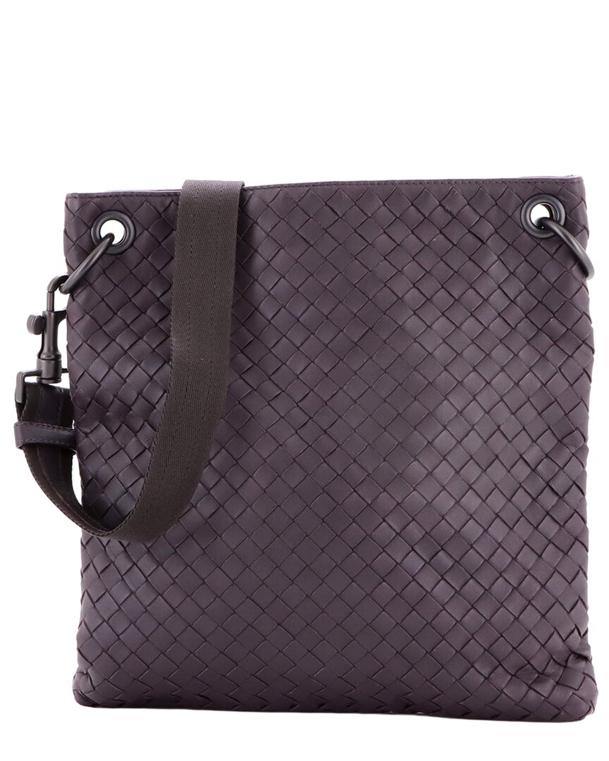 Bottega Veneta Purple Intrecciato Leather Flat Messenger Bag Medium (authentic Pre-loved)