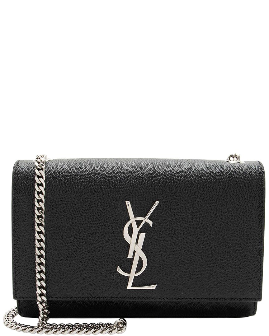 Saint Laurent Black Grain De Poudre Leather Monogram Kate Small Shoulder Bag