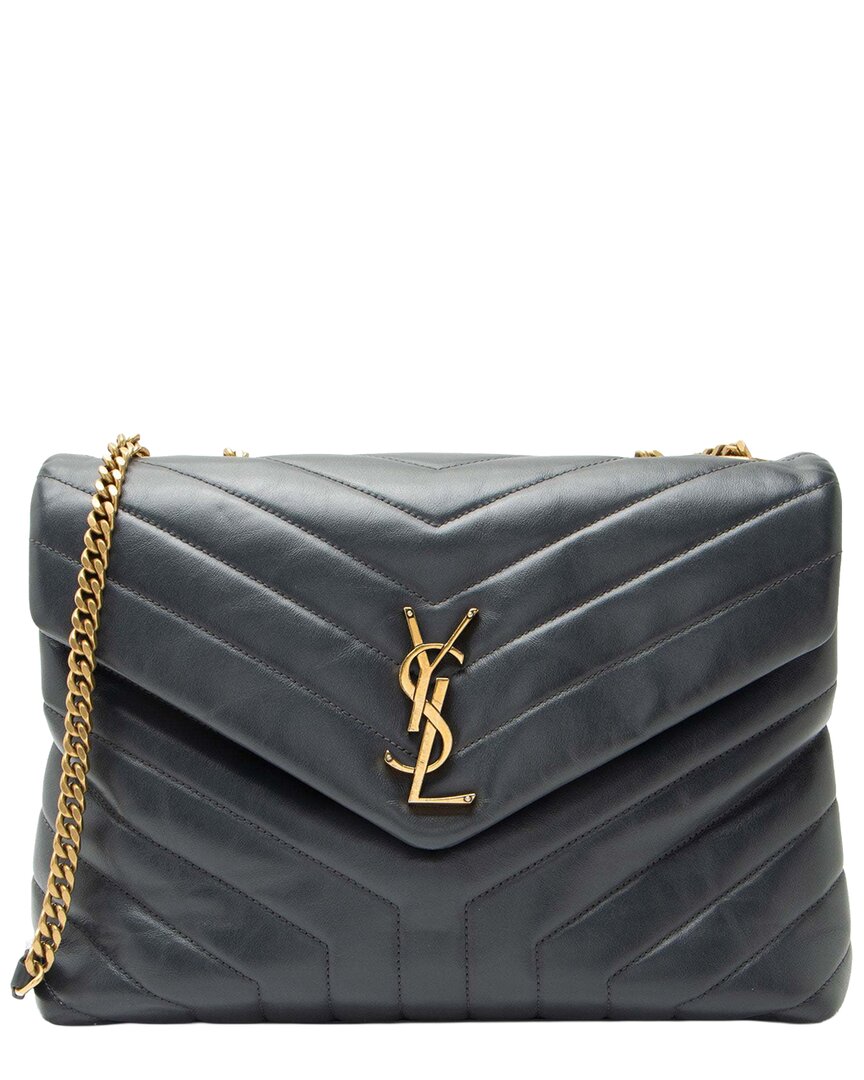 Saint Laurent Grey Calfskin Monogram Loulou Chain Medium Shoulder Bag