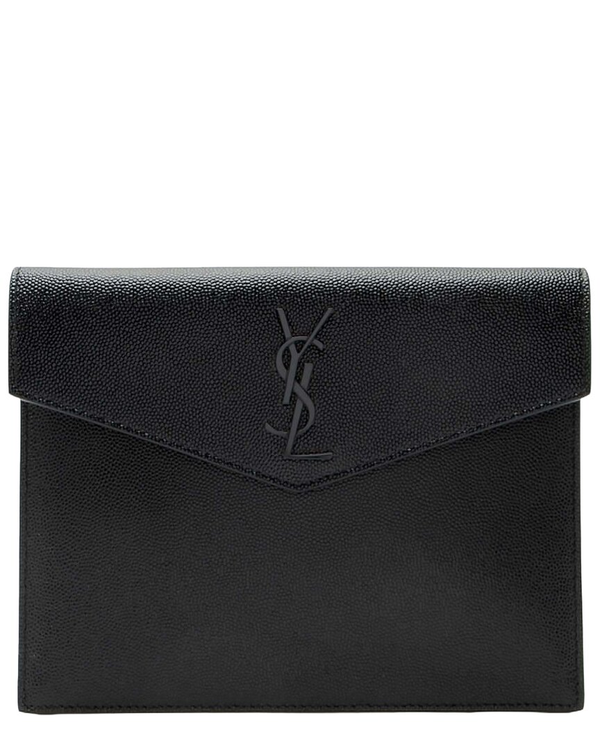 Saint Laurent Black Grain De Poudre Leather Monogram Uptown Baby Pouch