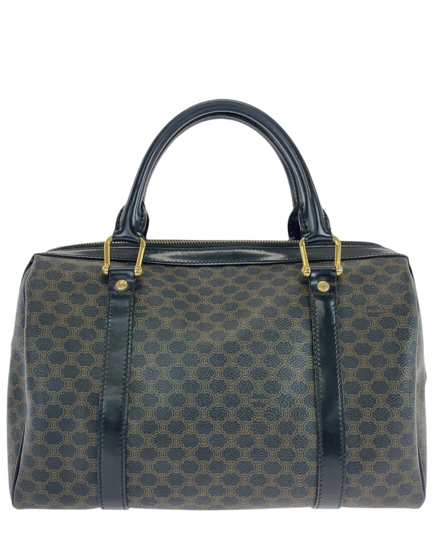 Celine Brown Coated/waterproof Canvas Macadam Boston Handbag (authentic Pre- Loved) In Neutral