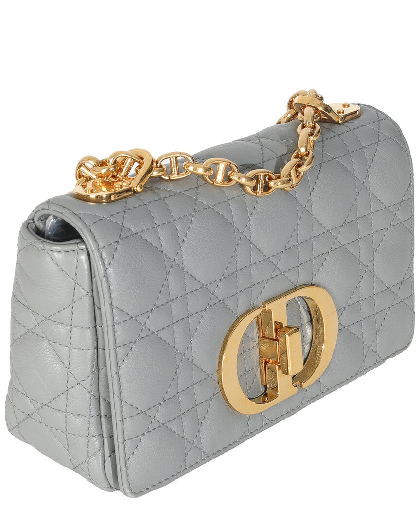 Dior Blue & Gray Calfskin Small Caro Chain Bag (authentic Pre-loved) In Gray