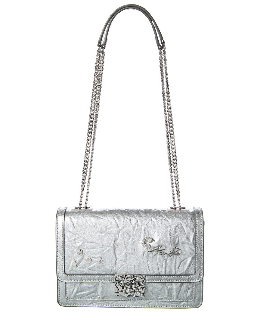Karl Lagerfeld Corinne Medium Leather Shoulder Bag In Silver