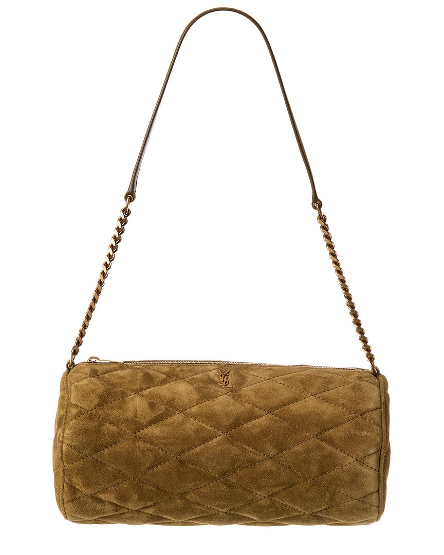 Saint Laurent Sade Small Quilted Suede Shoulder Bag In Green