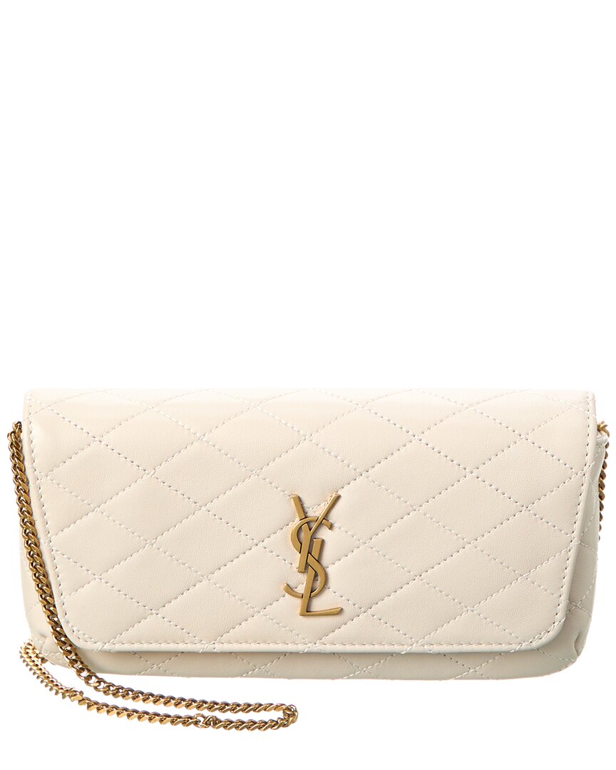 Saint Laurent Gaby Leather Chain Phone Holder In White