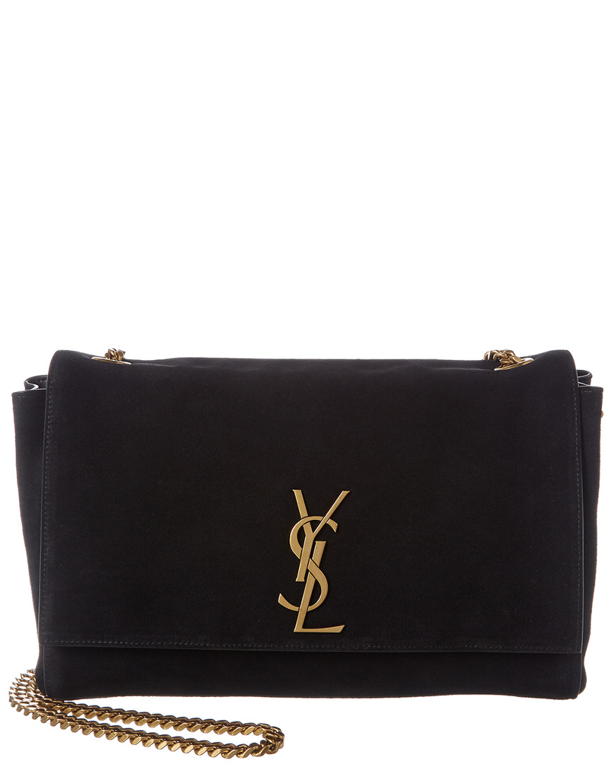 Saint Laurent Kate Reversible Leather And Suede Shoulder Bag In Black