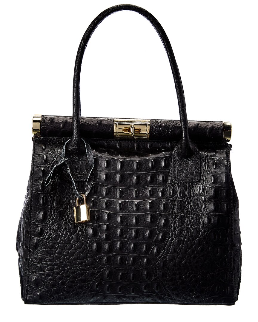 Persaman New York Anais Top Handle Embossed Leather Tote In Black
