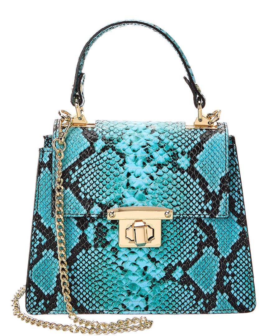 Persaman New York Adriana Python Leather Top Handle Leather Satchel In Blue