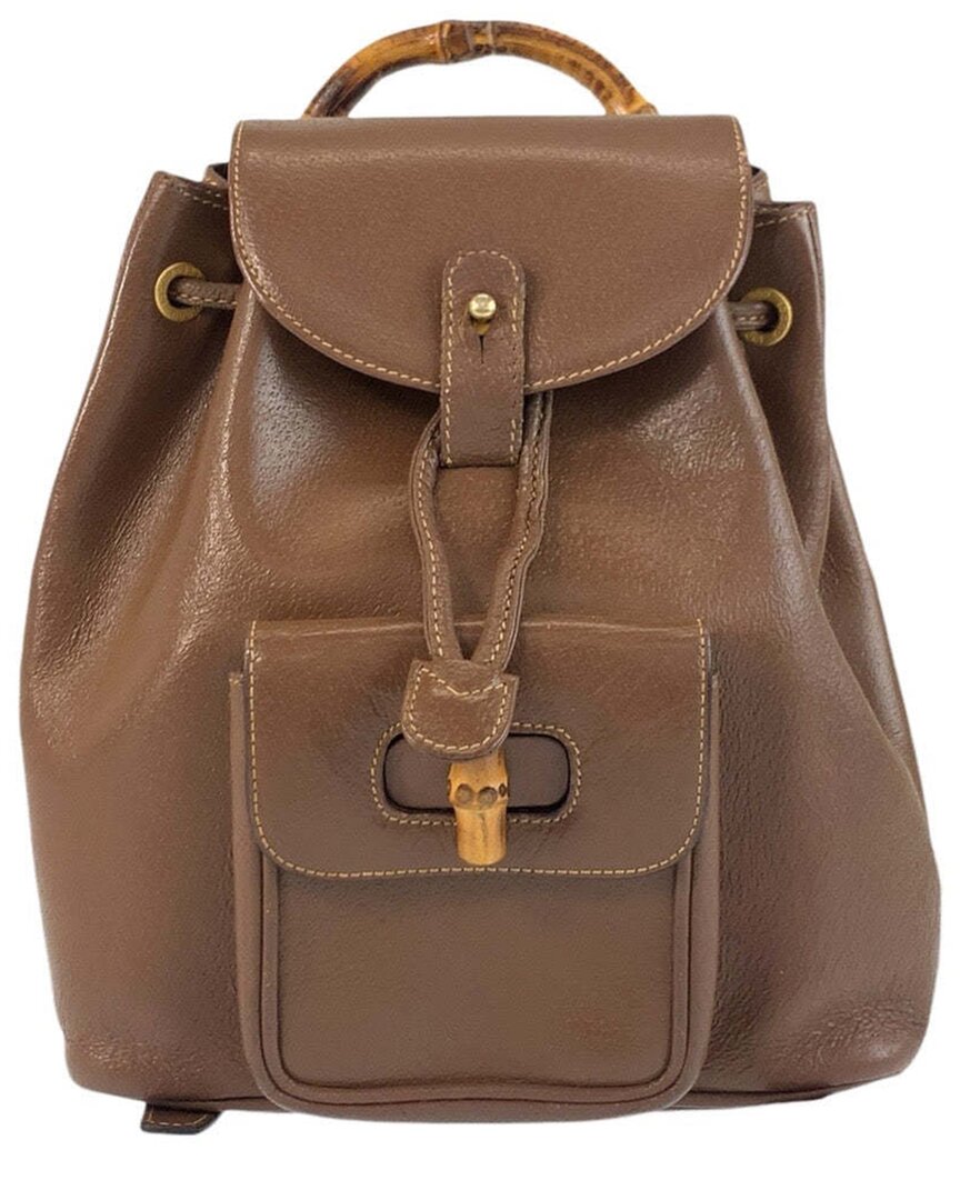 Gucci Brown Leather Bamboo Backpack (authentic Pre-loved)