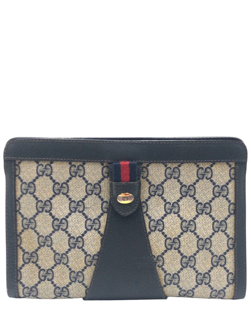 Gucci Pvc Clutch Bag Navy Beige (authentic Pre-loved)