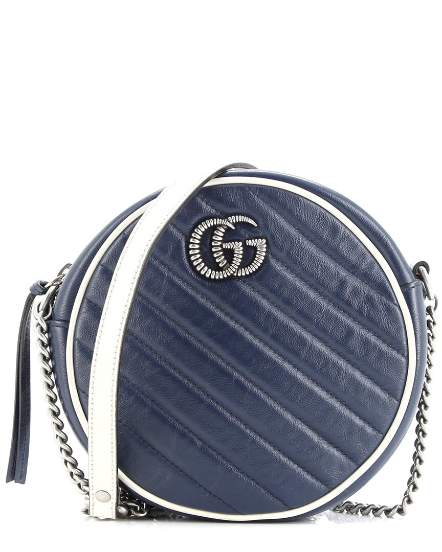 Gucci Blue Quilted Leather Gg Marmont Round Shoulder Bag Mini (authentic Pre-  Loved) In Blue
