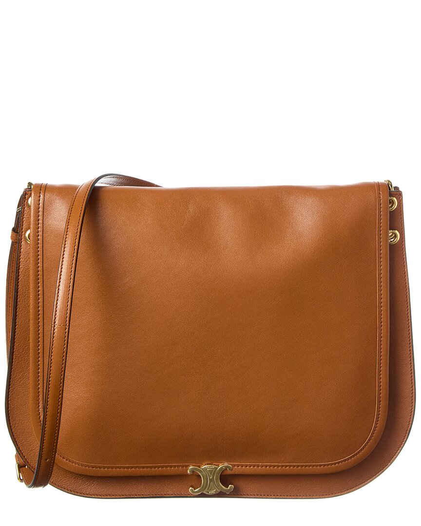 Celine Logo Leather Shoulder Bag In Brown