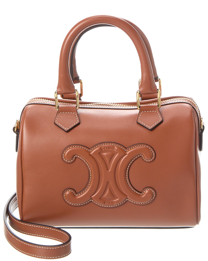 Celine Boston Small Leather Shoulder Bag In Brown