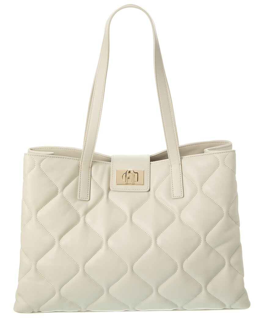 Shop Furla 1927 Large Leather Tote In White