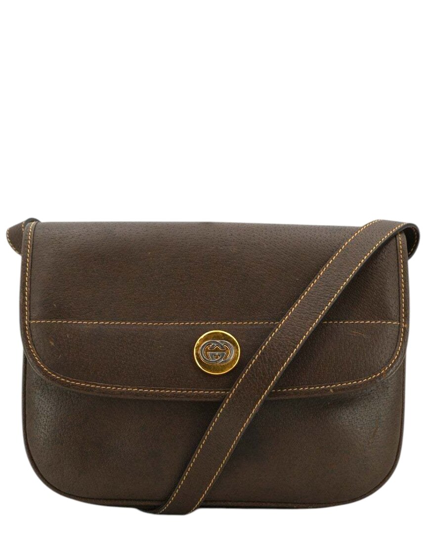 Gucci Vintage Leather Crossbody Bag Gg Logo (authentic Pre-loved) In Brown