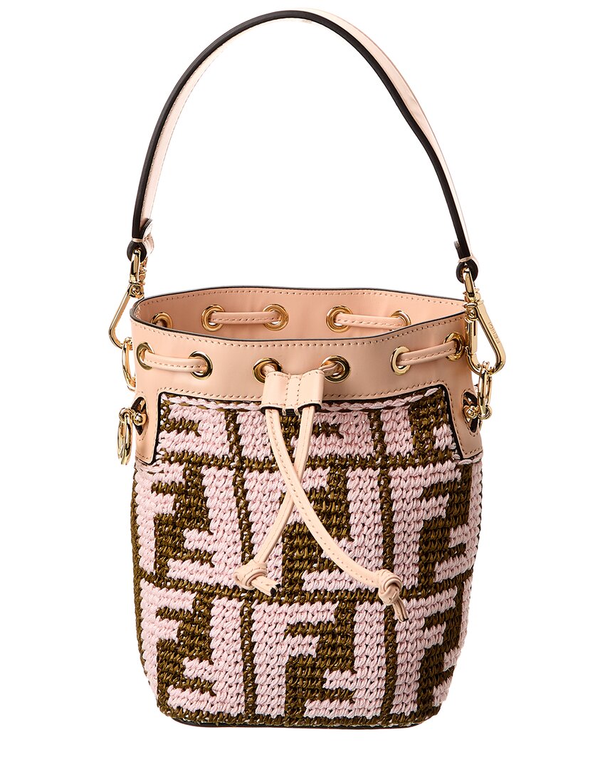 Shop Fendi Mon Tresor Mini Raffia & Leather Bucket Bag (authentic Pre-loved)