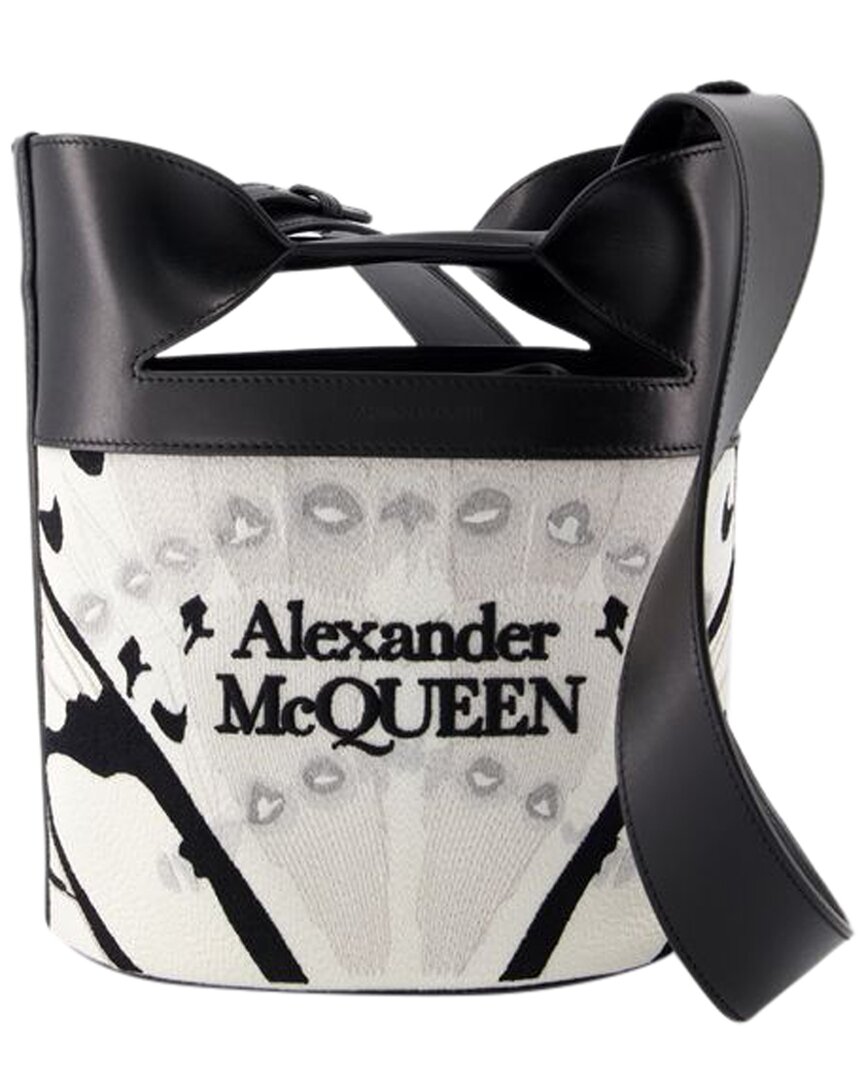 Alexander Mcqueen White Calfskin Leather The Bucket Bow Crossbody In Black