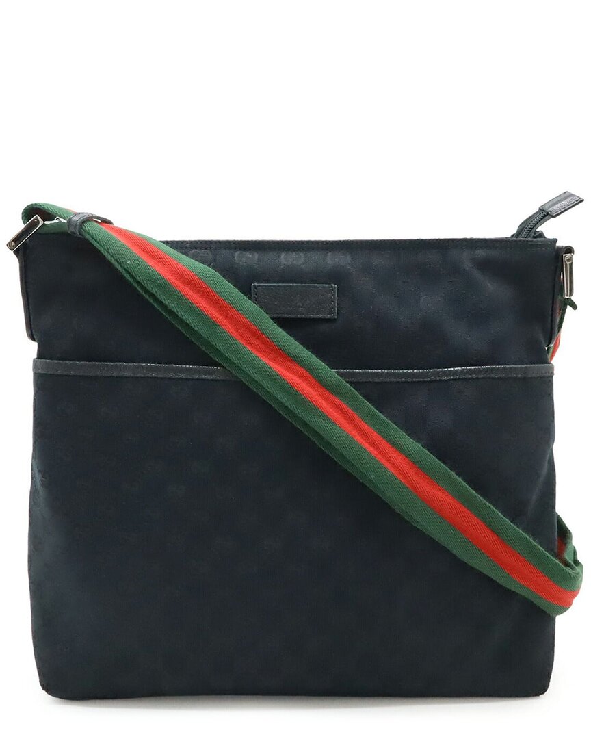 Gucci Gg Web Line Shoulder Bag (authentic Pre-loved) In Black