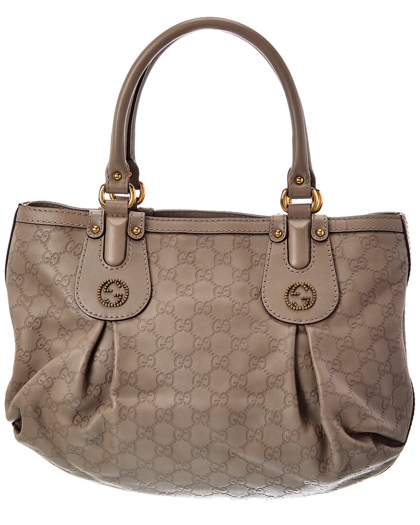 Gucci Neutral Gg Monogram-embossed Leather Medium Scarlett Stud Tote (authentic Pre-loved) In Brown