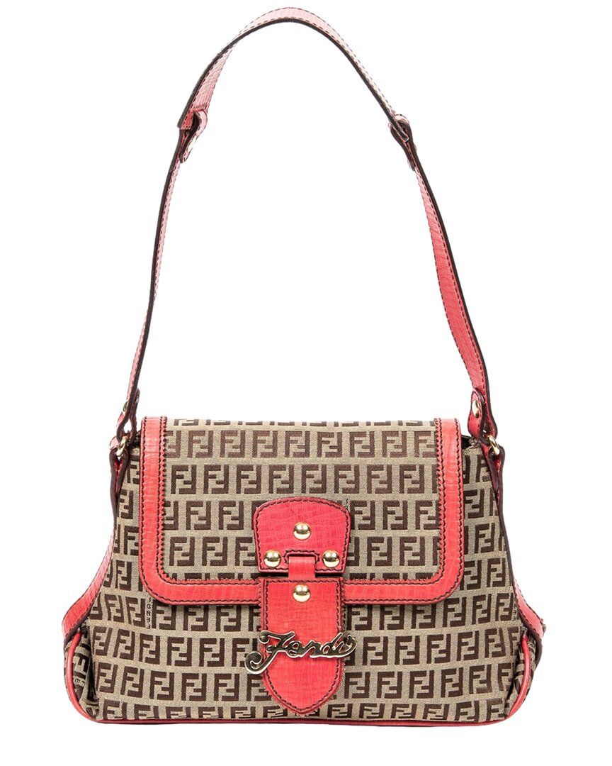 Fendi Zucchino Canvas Flap Shoulder Bag In Brown